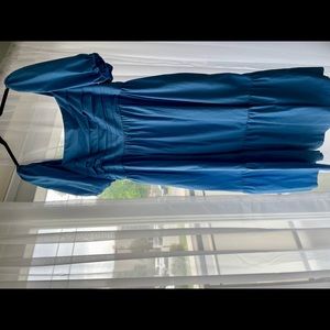 Ruched Puff Sleeve Poplin Midi Dress